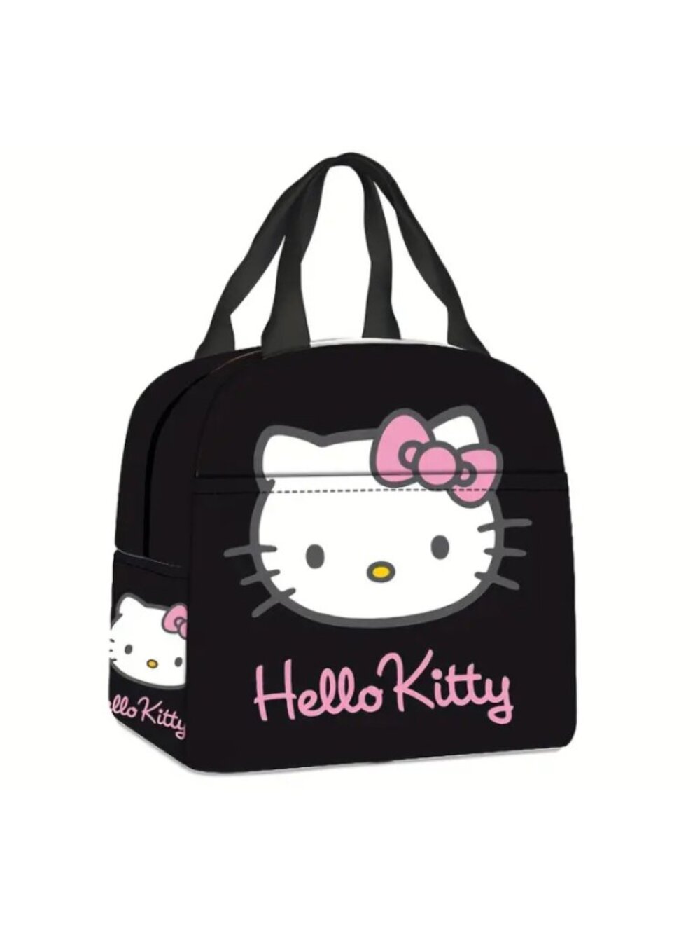 Hello Kitty Black Insulated Lunch Bag Cute Kawaii Travel Picnic Tote